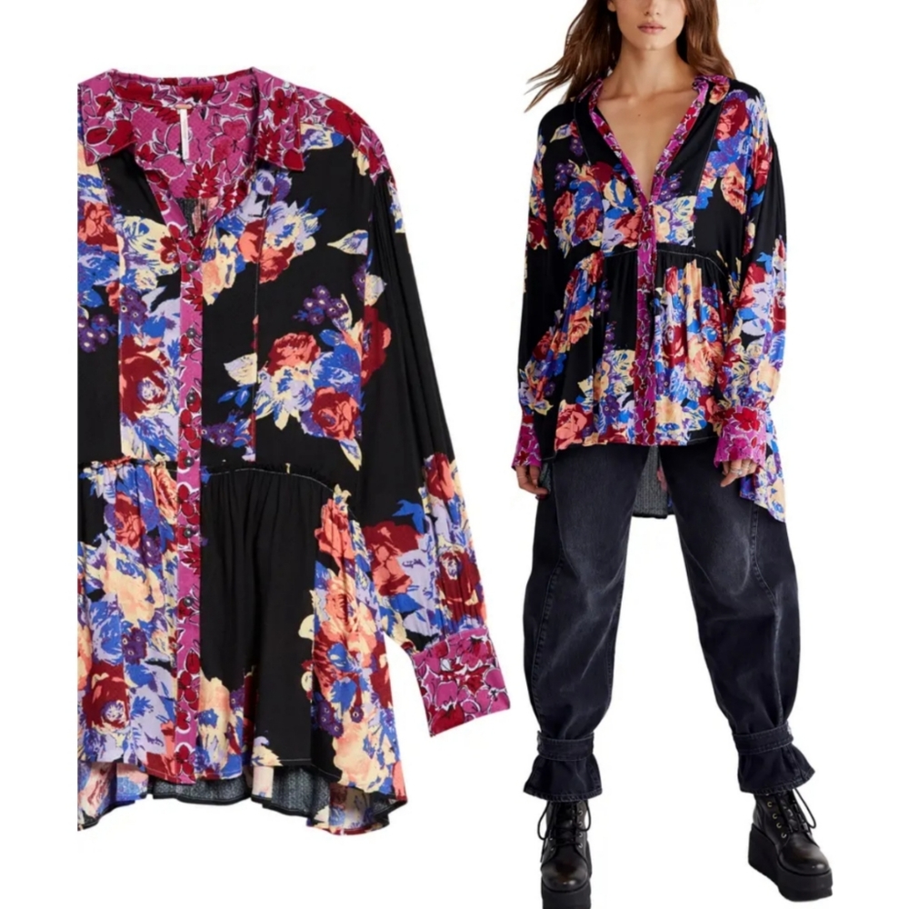 💖 FREE PEOPLE Brunch A Bunch Tunic Shirt Dress